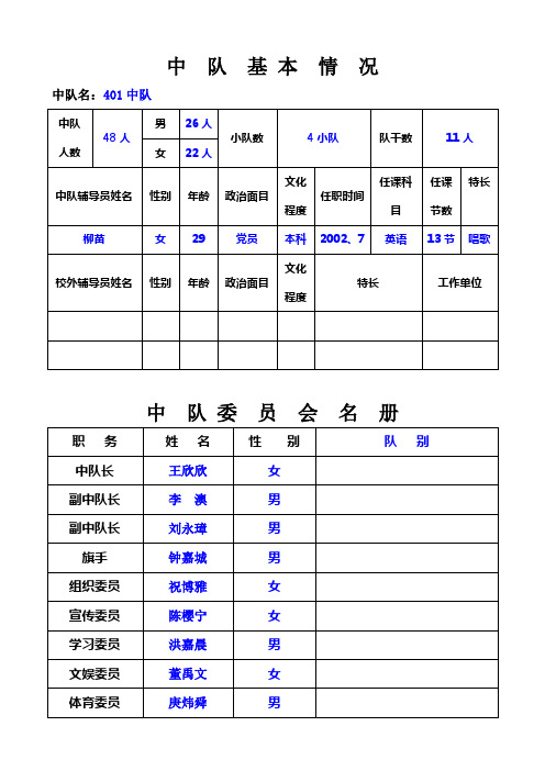 401少先队中队工作手册