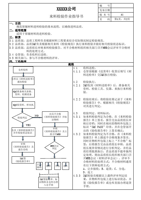 来料检验作业指导书