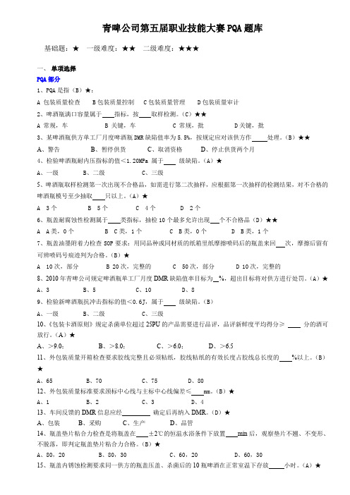 青啤公司第五届职业技能大赛PQA专业知识