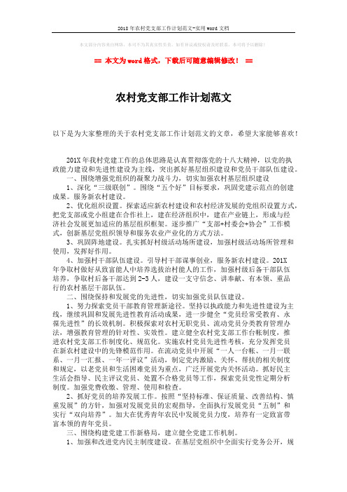 2018年农村党支部工作计划范文-实用word文档 (2页)