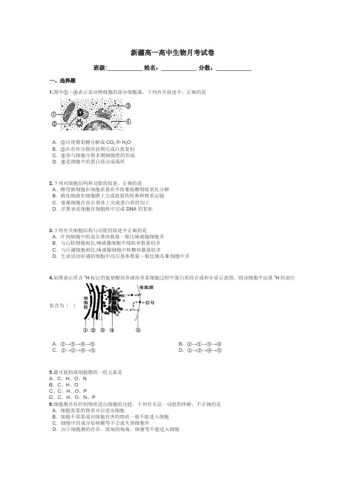 新疆高一高中生物月考试卷带答案解析
