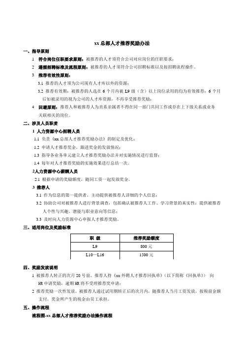 企业总部人才推荐奖励办法模版