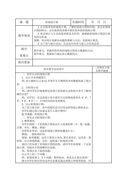 最新苏教版五年级数学下册第二单元折线统计图教学设计