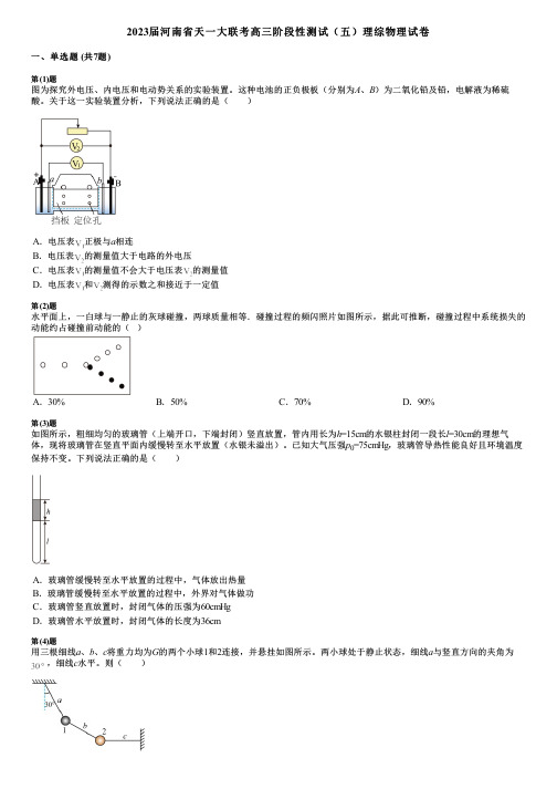 2023届河南省天一大联考高三阶段性测试(五)理综物理试卷