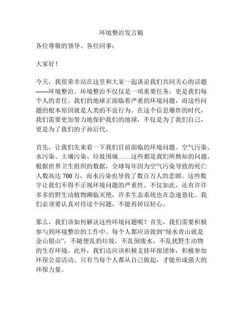 环境整治发言稿