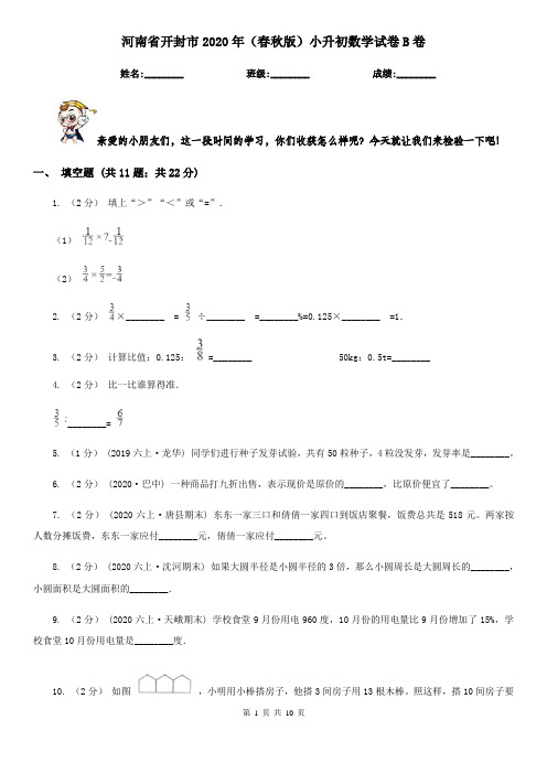 河南省开封市2020年(春秋版)小升初数学试卷B卷