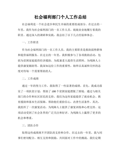 社会福利部门个人工作总结