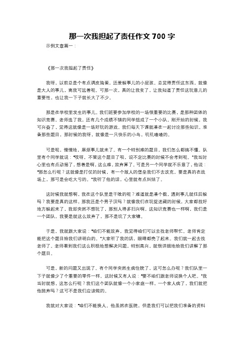 那一次我担起了责任作文700字