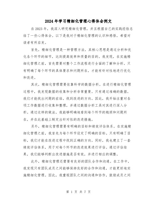 2024年学习精细化管理心得体会例文(3篇)