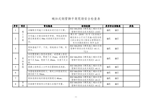 碗扣式钢管脚手架现场安全检查表