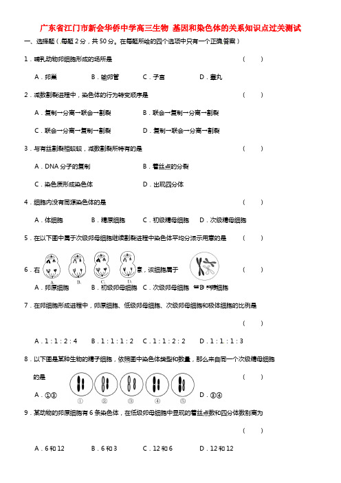 广东省江门市新会华侨中学高三生物 基因和染色体的关系知识点过关测试 (1)