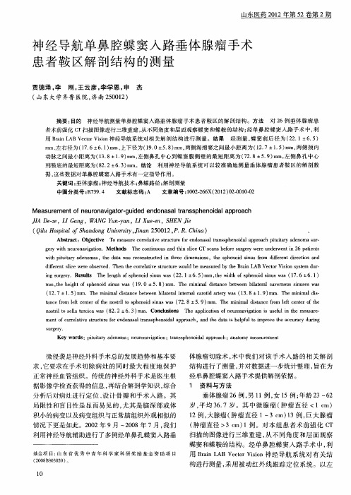 神经导航单鼻腔蝶窦入路垂体腺瘤手术患者鞍区解剖结构的测量