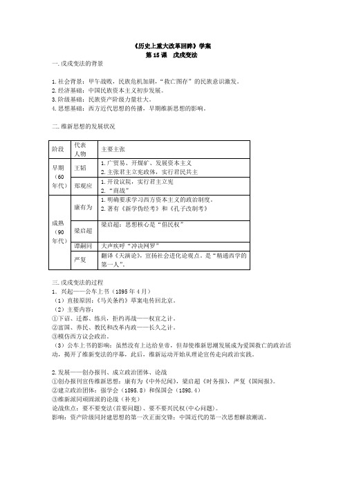 黑龙江省齐齐哈尔市第一中学校高中历史(岳麓版)选修一学案4.15 戊戌变法