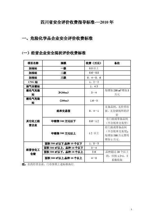 安全生产现状评价收费标准