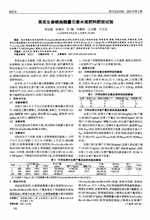 莱芜生姜喷施微量元素水溶肥料肥效试验