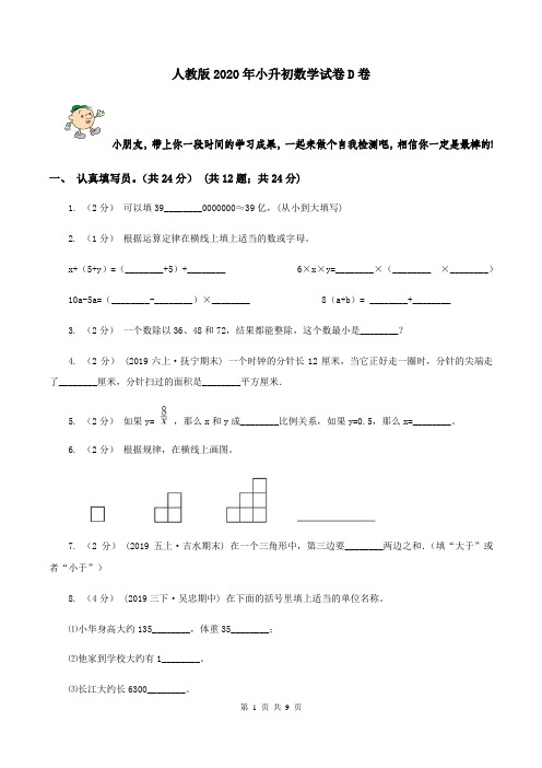 人教版2020年小升初数学试卷D卷