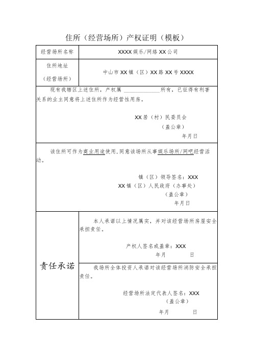 住所经营场所产权证明模板