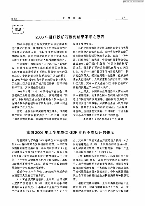 我国2006年上半年单位GDP能耗不降反升的警示