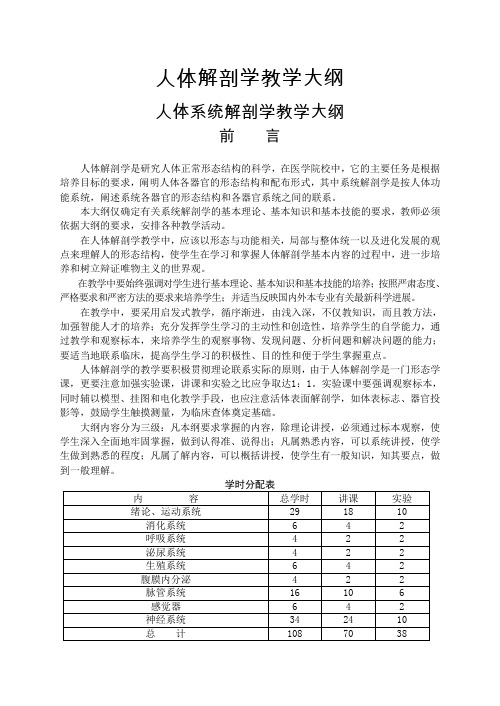 人体解剖学教学大纲