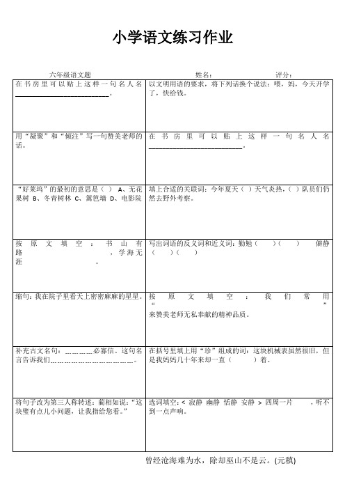 小学六年级语文课堂延伸练习III (83)