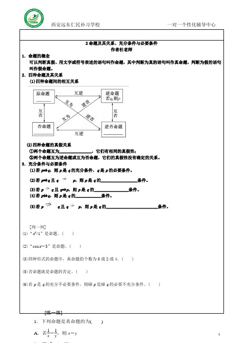 命题：四种命题、复合命题