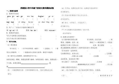 苏教版小学毕业考试语文模拟试卷