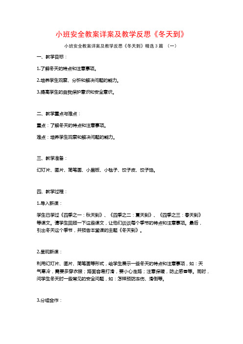 小班安全教案详案及教学反思《冬天到》3篇