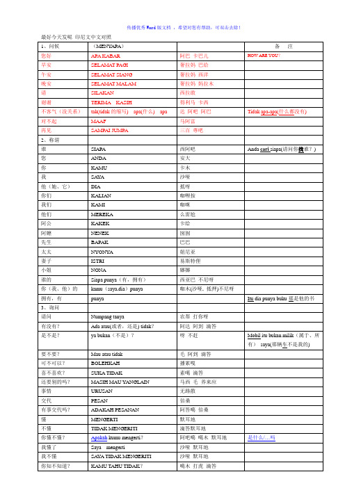 印尼文中文对照Word版