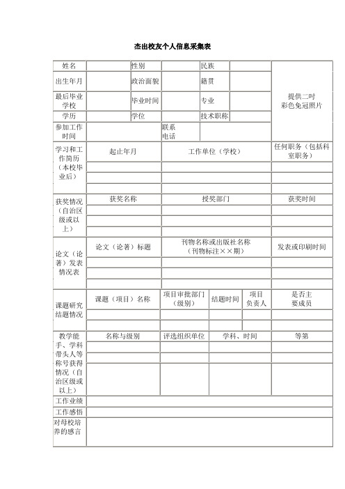 杰出校友个人信息采集表【模板】