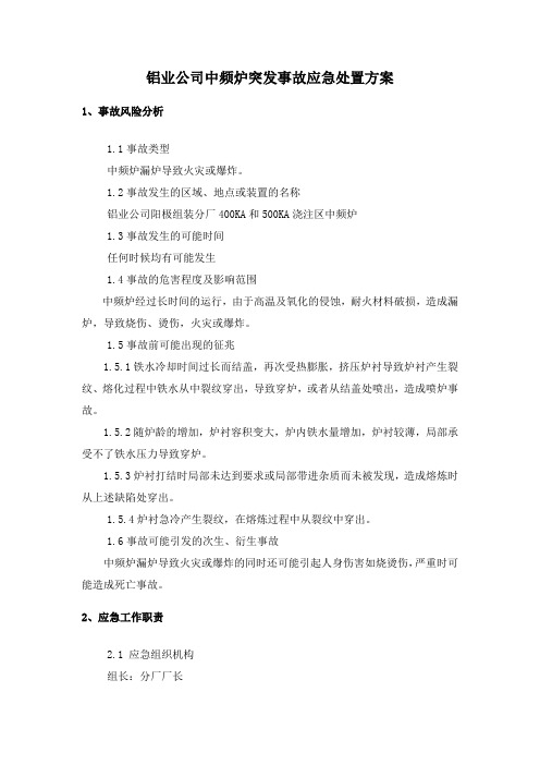 《铝业公司中频炉突发事故应急处置方案》