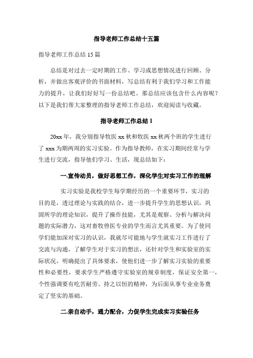 指导老师工作总结十五篇