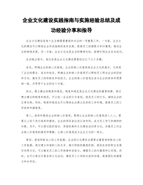 企业文化建设实践指南与实施经验总结及成功经验分享和指导