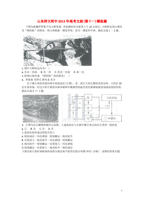 山东省山师附中高三文综(地理部分)考前打靶试题鲁教版