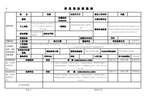 党 员 信 息 采 集 表(样表)