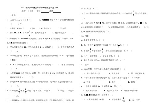 2018年泰安市博文中学小升初数学模拟试题及答案(5套)(可编辑修改word版)