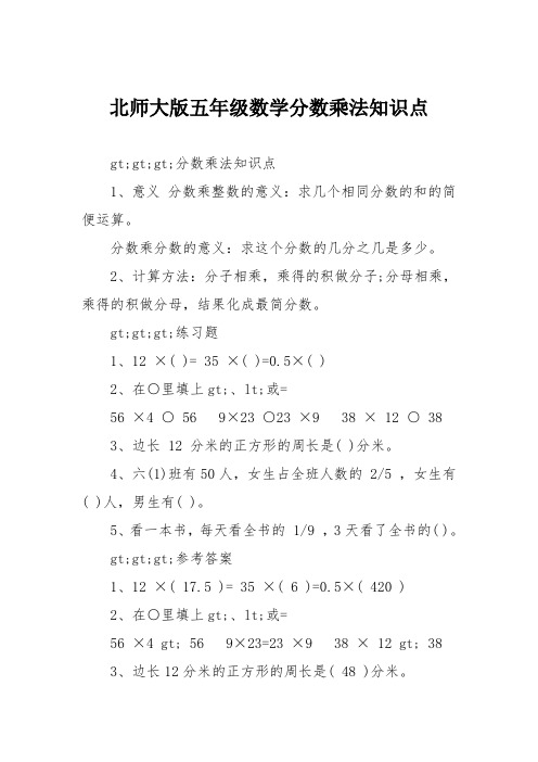 北师大版五年级数学分数乘法知识点