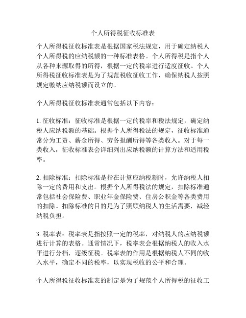 个人所得税征收标准表