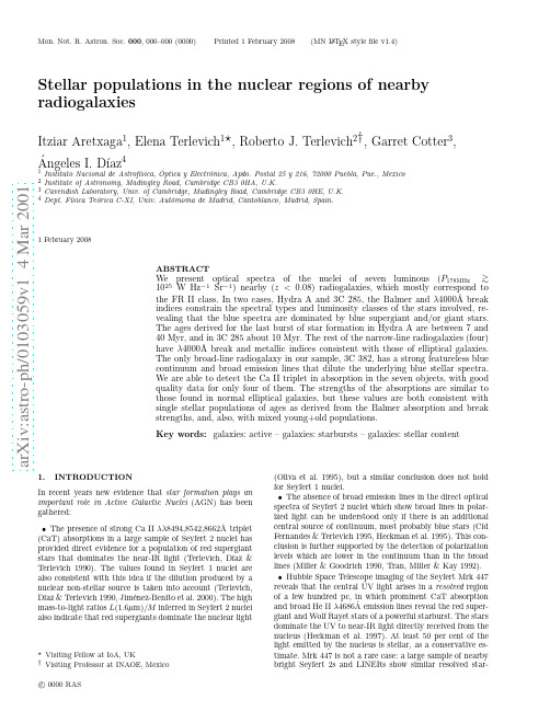 Stellar populations in the nuclear regions of nearby radiogalaxies