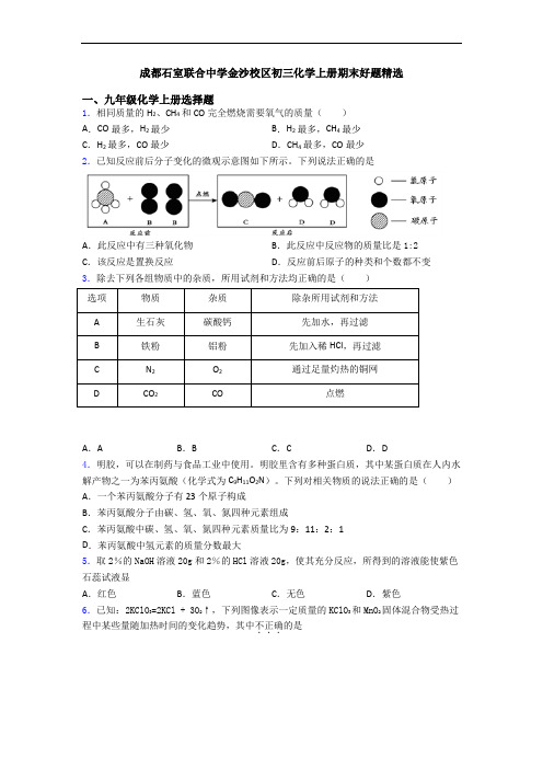 成都石室联合中学金沙校区初三化学初三化学上册期末好题精选