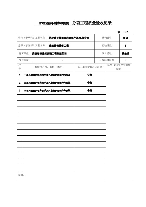 栏杆及扶手分项检验批