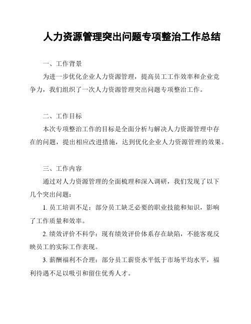 人力资源管理突出问题专项整治工作总结