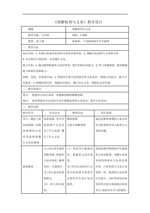 第二单元 理解权利与义务 教案 2021-2022学年部编版道德与法治八年级下册