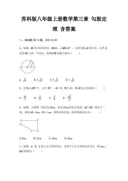 苏科版八年级上册数学第三章 勾股定理 含答案