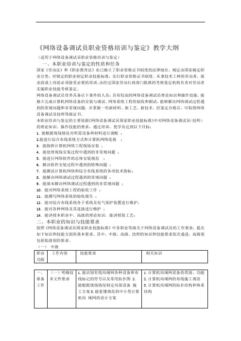 网络设备调试员高级技能鉴定教学大纲教学内容