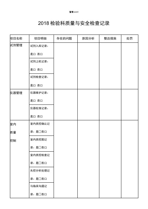 检验科质量与安全检查分析记录每月