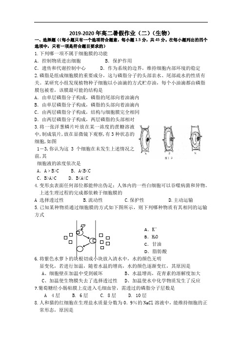 2019-2020年高二暑假作业(二)(生物)