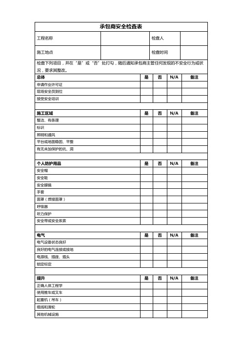 承包商安全检查表