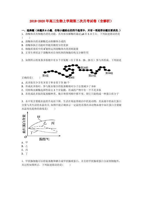 2019-2020年高三生物上学期第二次月考试卷(含解析)