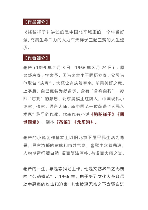 初中语文《骆驼祥子》名著导读+思维导图 +考点合集+习题