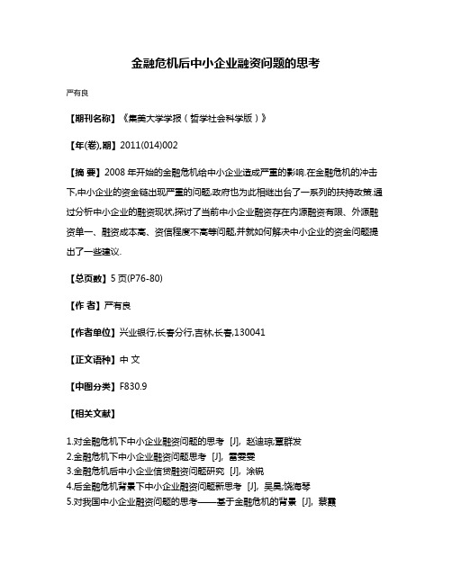 金融危机后中小企业融资问题的思考